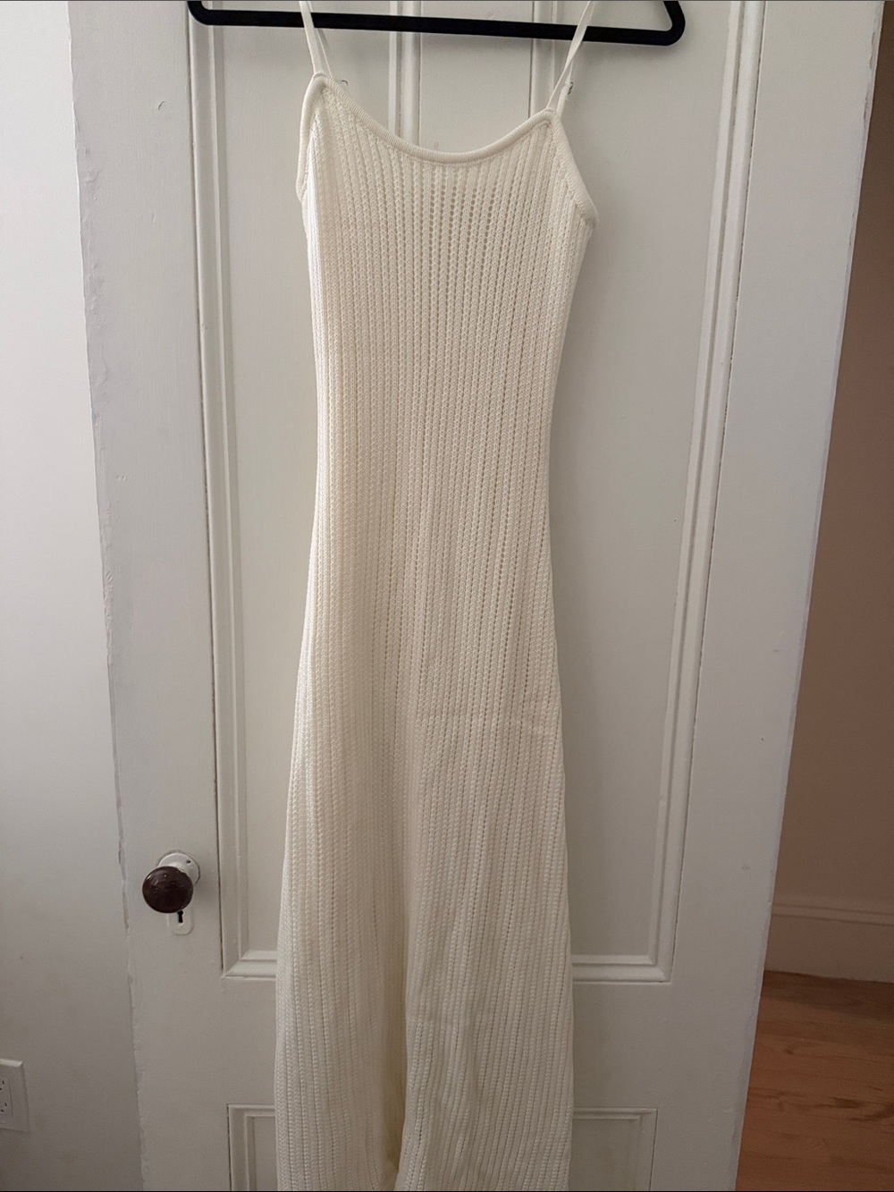 Women’s Cream Knit Slip Dress - Sleeveless Spaghetti Strap